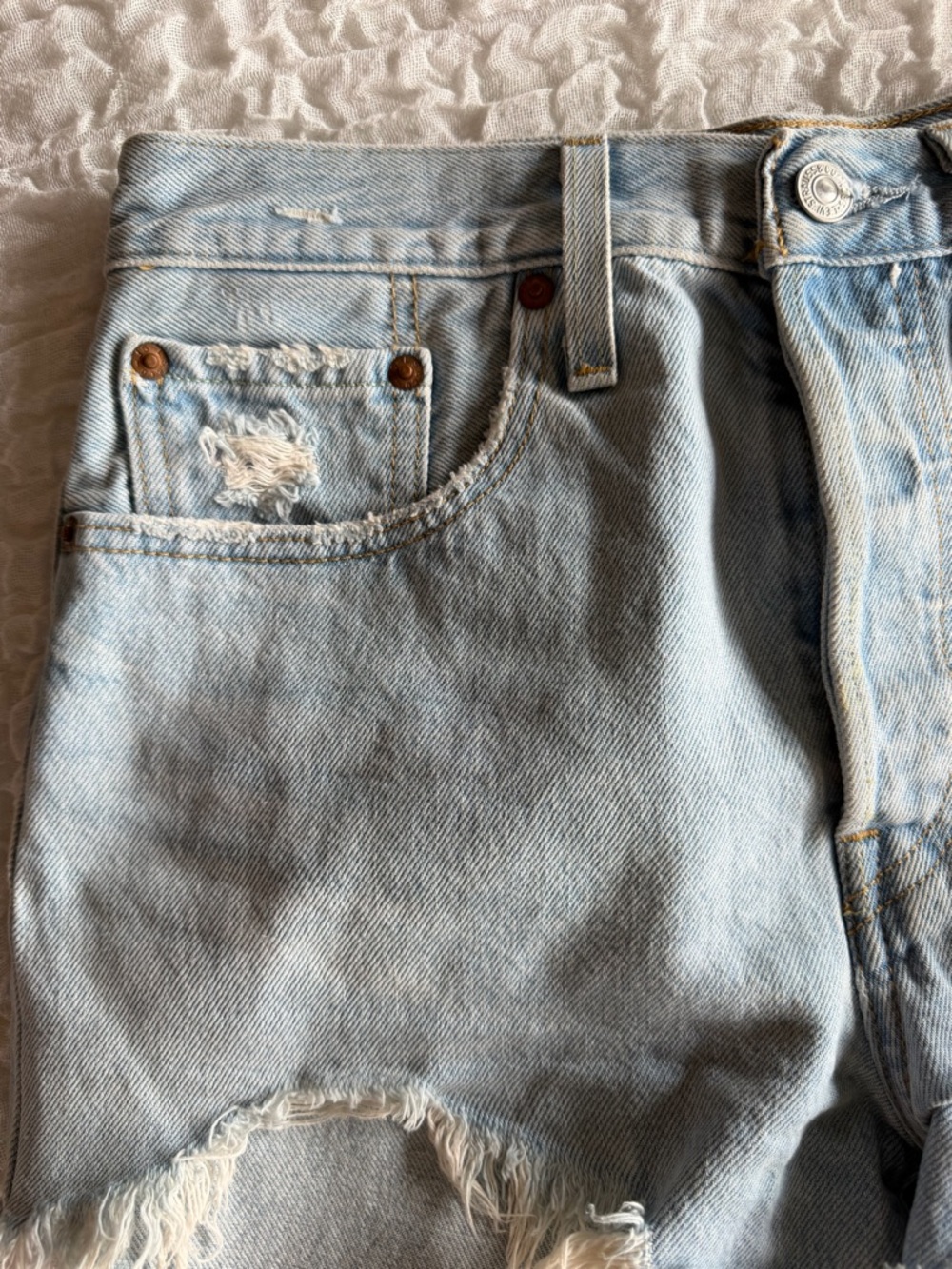 Levis 501 Original High Rise Distressed Denim Shorts 27 - Picture 4 of 10